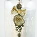 Necklace pendant medaillon valentines day vintage style repurposed fabric aqua ecru floral bow antique gold free shipping
