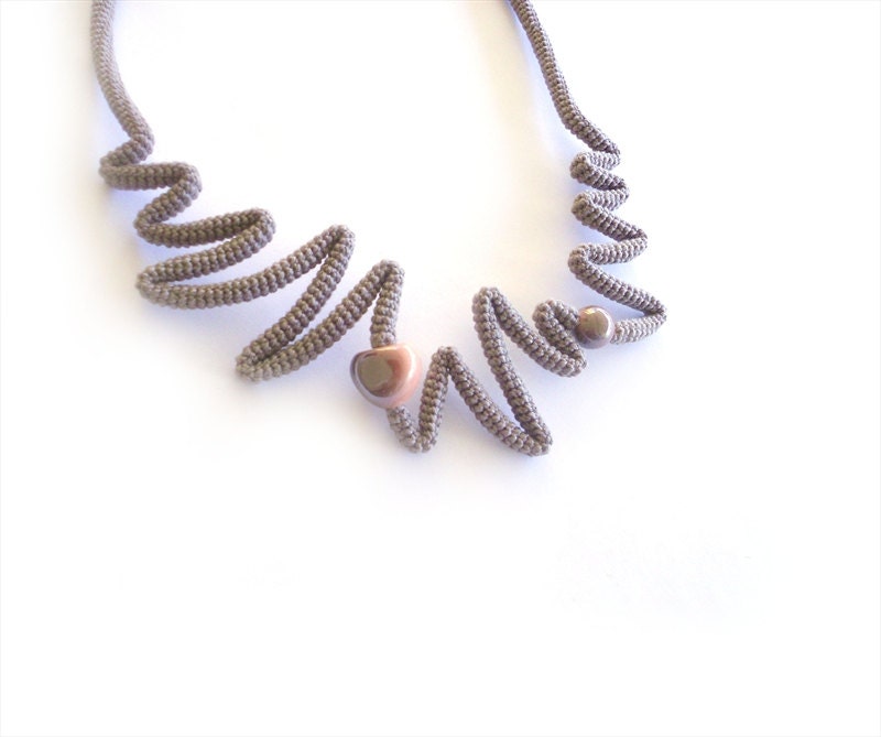Crochet Necklace, Cappuccino-Peach, Gift Idea Under 50