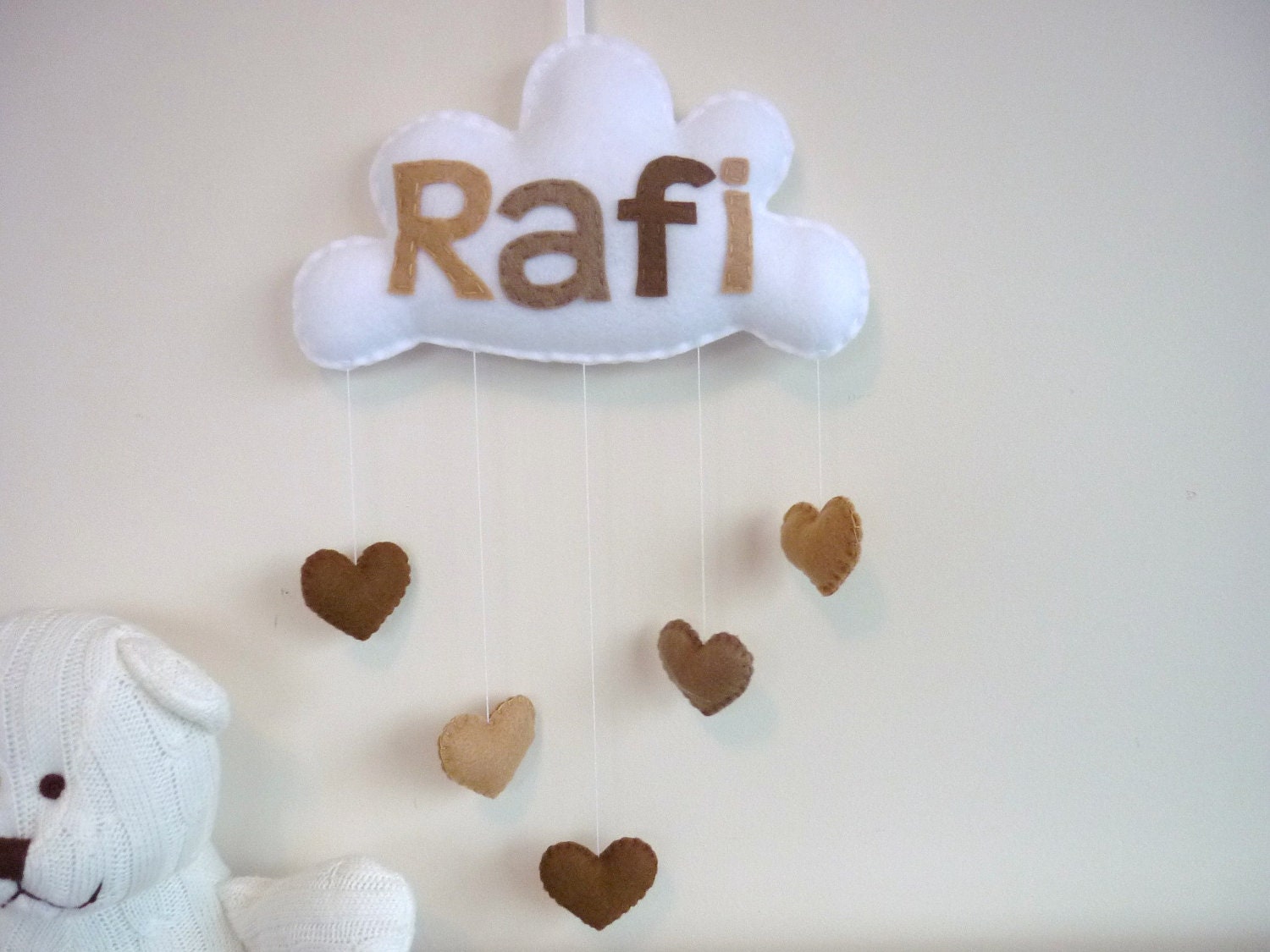 Rainbow Cloud - Personalized Baby Mobile, Wall Hanging, Door Sign - Natural Neutral Tones