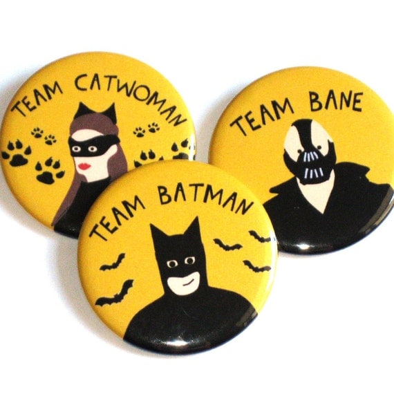 Batman Buttons Pinback Team Catwoman Bane Yellow Geek Accessories