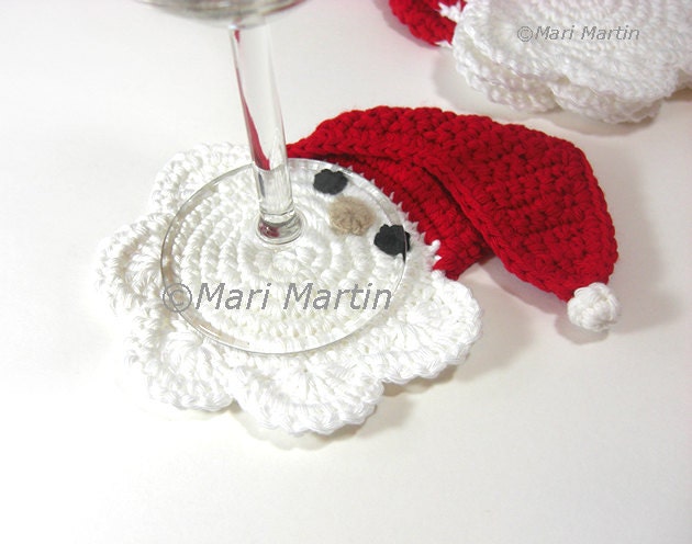 Santa Clause Crochet Coasters . Beverage Drink Winter Decor Crochet Christmas Collection - Set of 4 Made to order