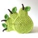 Crochet Coasters Green Light Pear . Beverage Drink Pastel Peridot Lime Leaves Vegan Decor Crochet Fruit Collection - Set of 4 Made to order