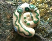 White Glass Ammonite Bead With Sea Flowers