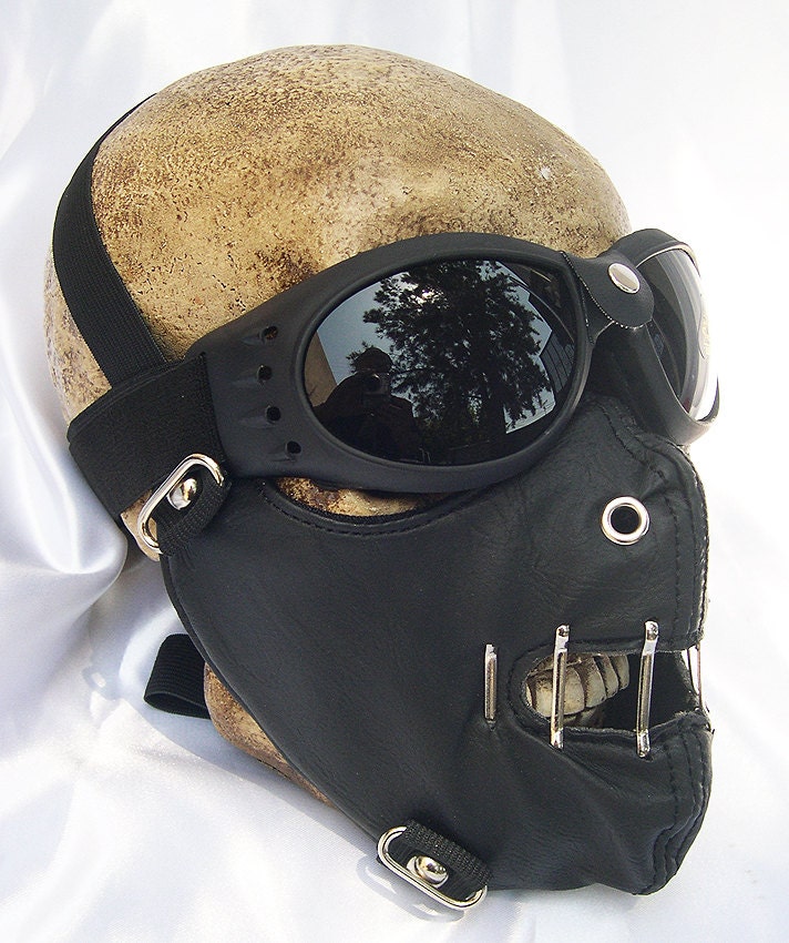2 pc. set of Black Hannibal Lecter Steampunk Dust Riding MASK with Matching GOGGLES - A Burning Man Must Have