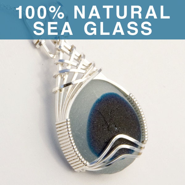 Cobalt Blue Multi English Sea Glass Pendant