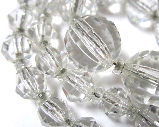 Vintage Cut Faceted Crystals Necklace 16" 14K White Gold Filled Clasp