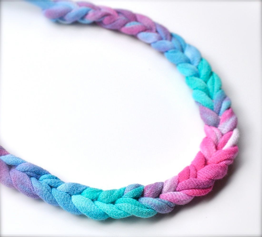 Ombre Statement Necklace - Pink Purple Blue Recycled Fabric Jewelry