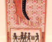 Halloween Card - Trick-or-Treat  - Witch Boot Handmade Vintage Inspired Halloween Greeting Card