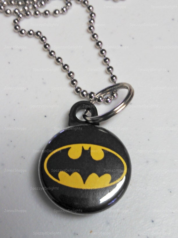 Superhero Black Batman Button Necklace / Zipper Pull / Keychain Party Favors.