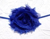 Royal Blue Flower Headband - Shabby Chic Chiffon Flower - Skinny Elastic Headband - Newborn Headband to Adult Headband