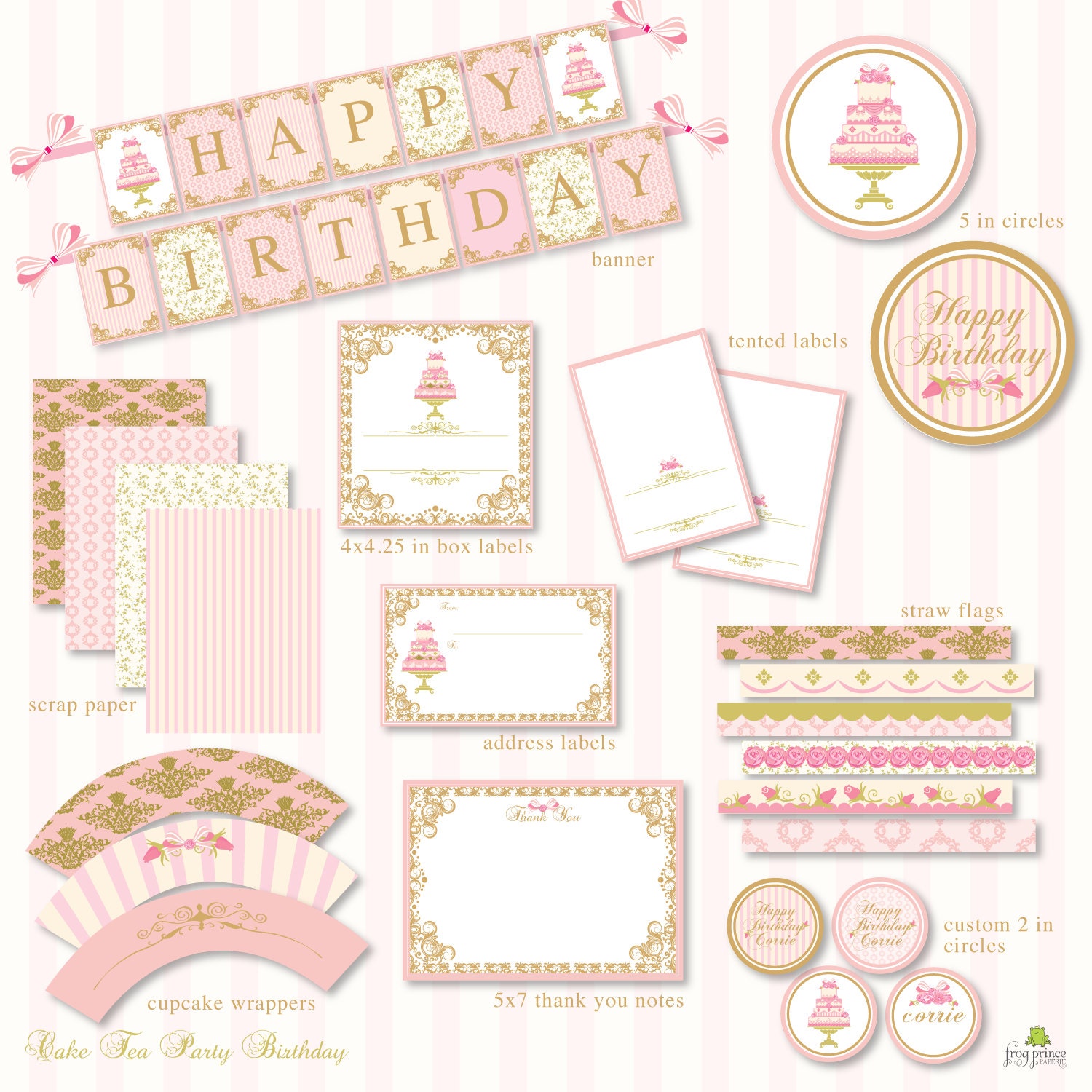 Cake Tea Party Birthday Printable Party - Custom Package