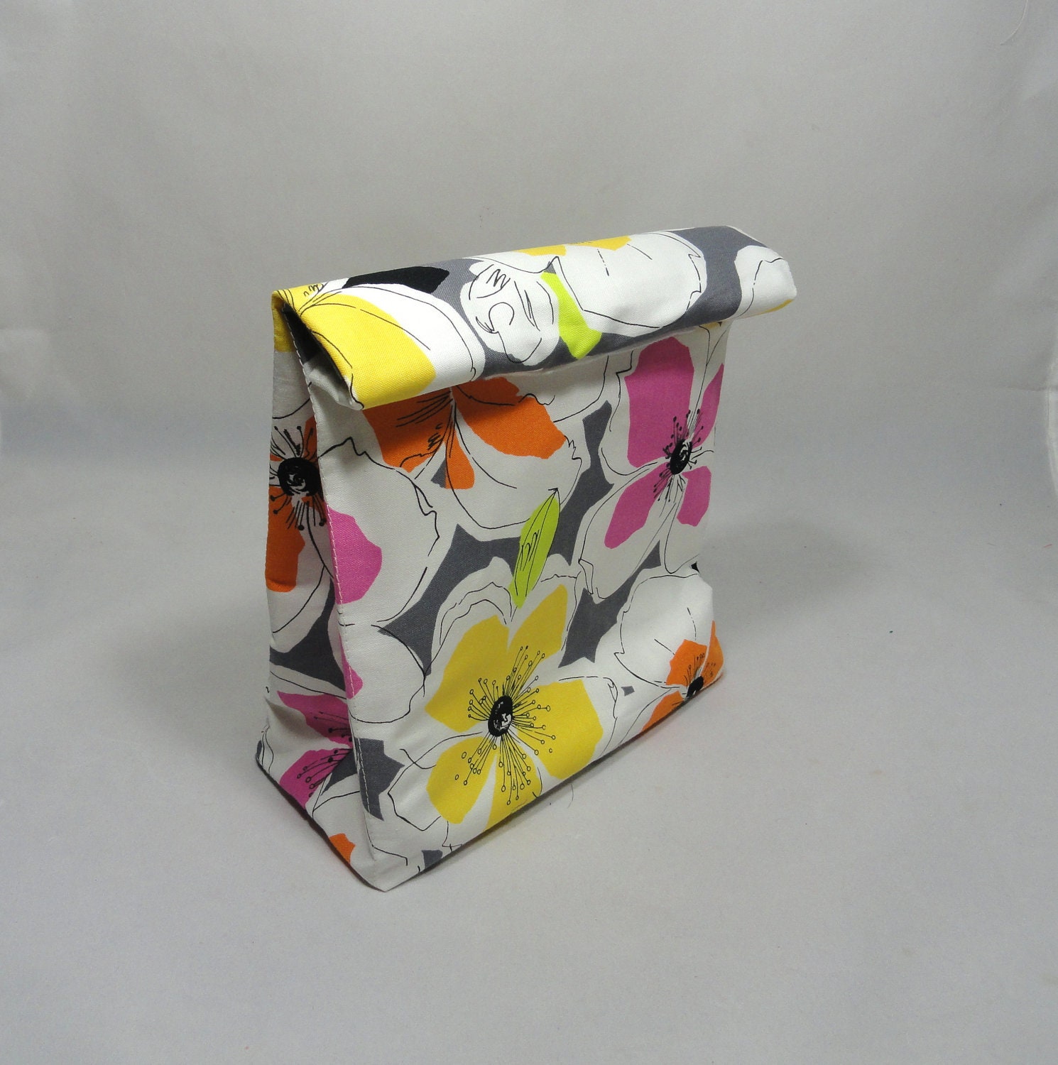 Lunch Bag . Reusable Lunch Sack . Hibiscus Flowers