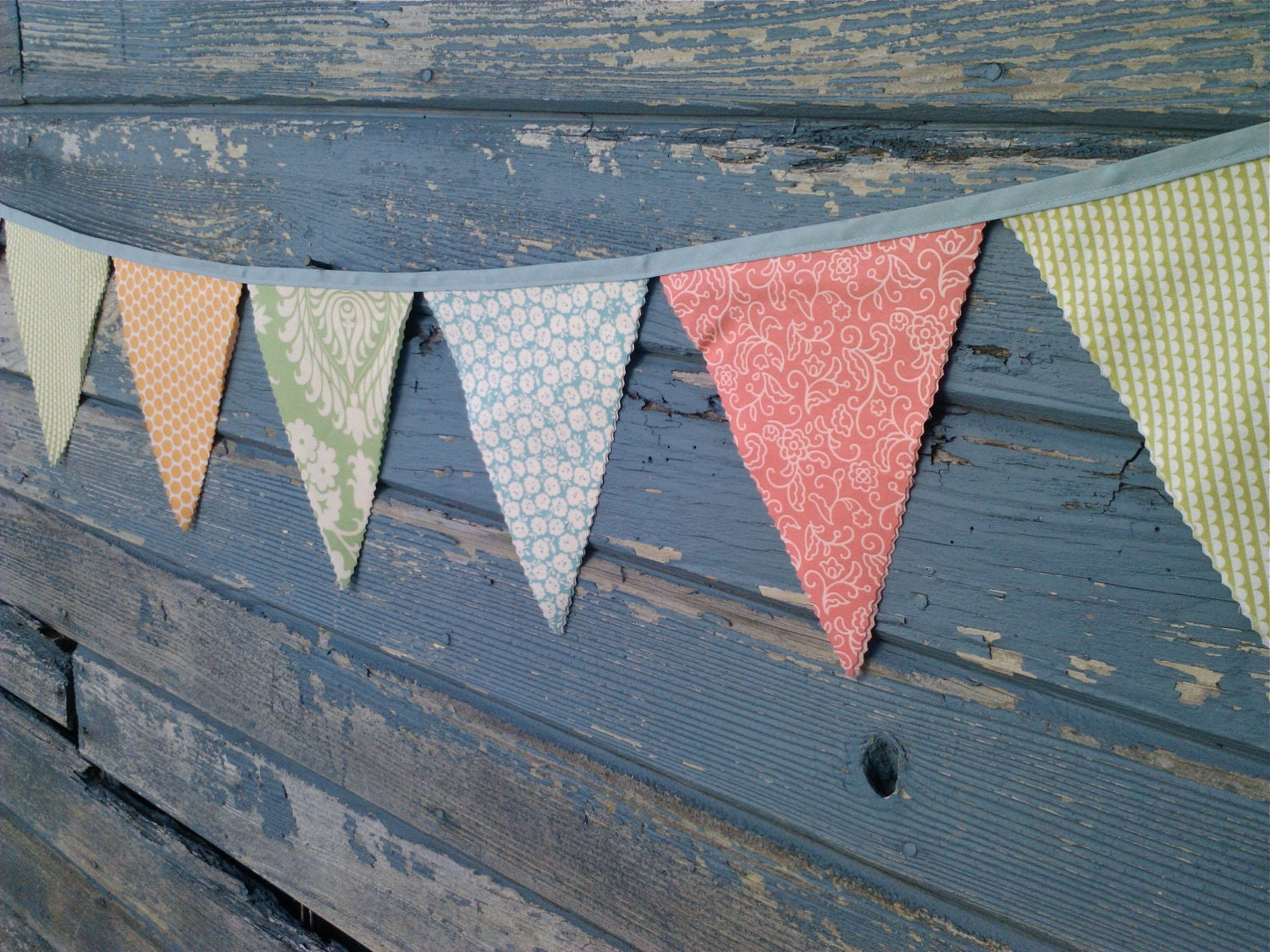 Fabric Bunting Flags Aqua, Pink, Lime Green, Orange Pennant Flag Girls room Decor, Party Buntings
