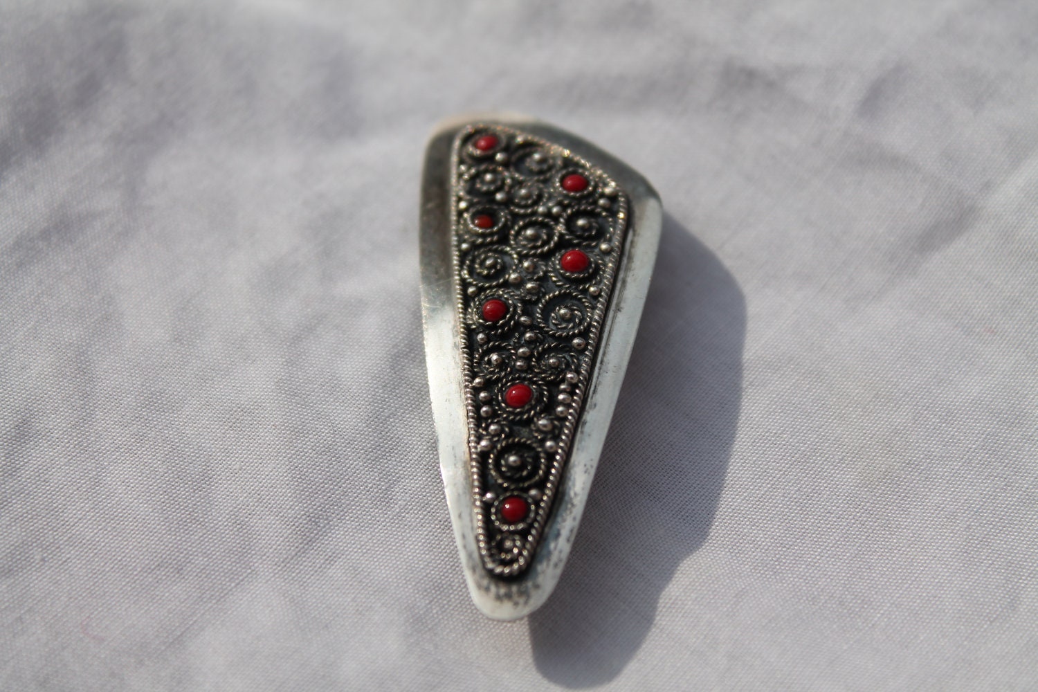 WOW Spectacular Rare Hand Made in  Israel Sterling silver pedant/brooch with real red stones Free Shipping