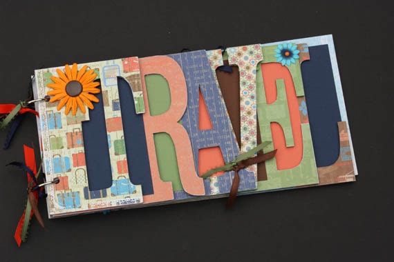 Travel word chipboard album, vacation premade custom scrapbook