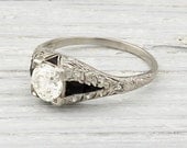Vintage .95 Carat Diamond & Onyx Engagement Ring