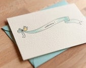 bird and ribbon banner welcome baby aqua card