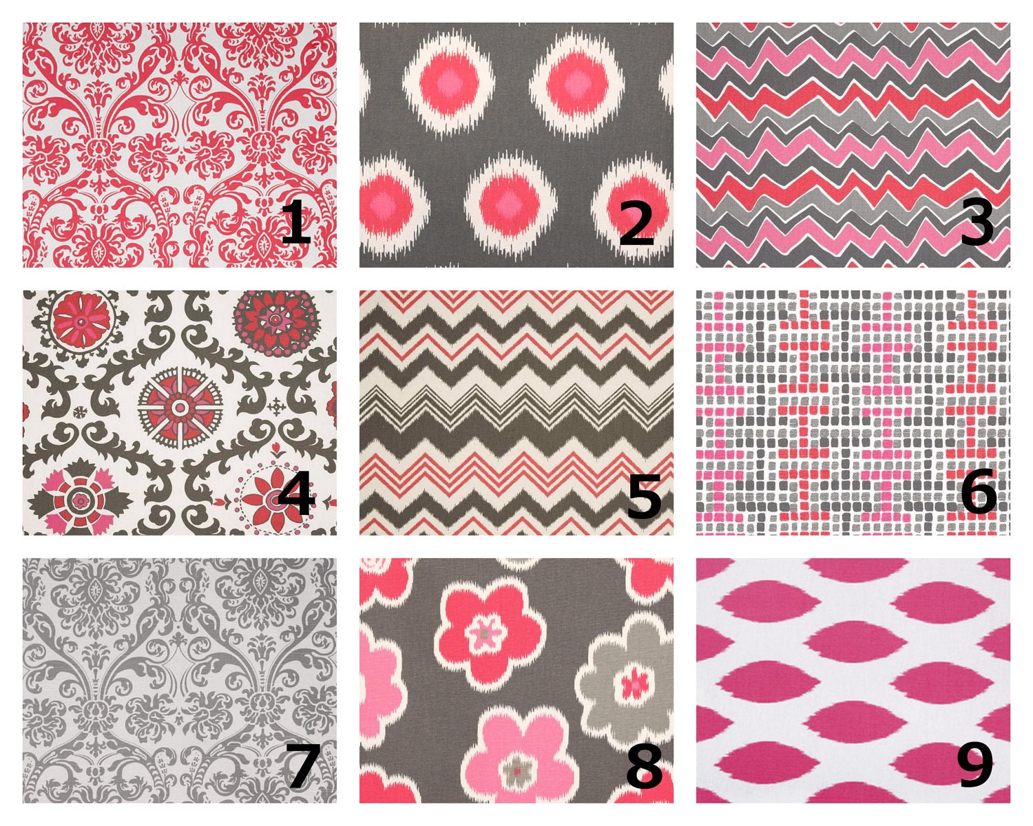 Hot Pink, Raspberry, White on Charcoal Grey Pillows 18" Throw Pillows 18 x 18 Throw Pillow COVERS Designer Fabric FRONT and BACK Mix & Match