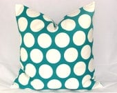 Pillow True TURQUOISE Accent Pillow Cover ONE 16 inch Aqua & White Pillowcase 16" Polka Dot