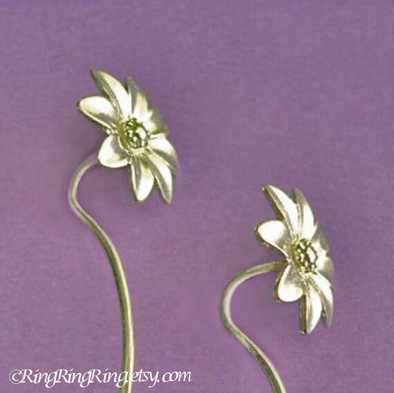 925. Daisy long stem earrings - Unique studs flower sterling silver jewelry 101712