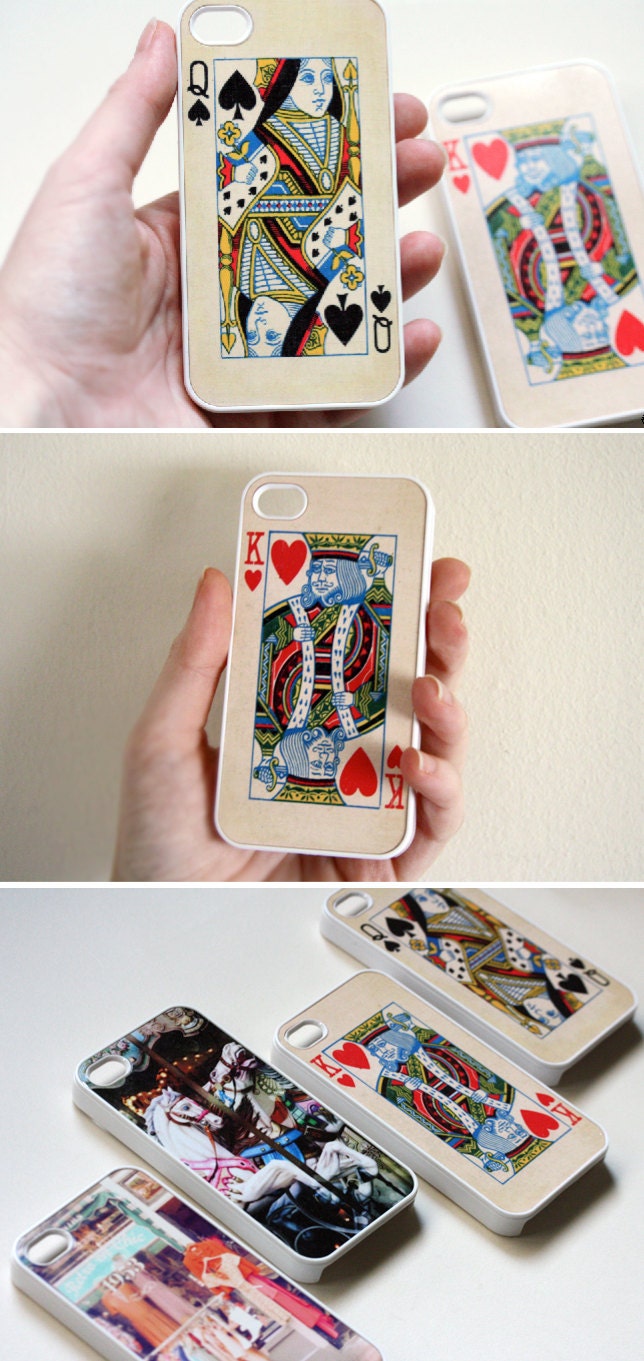 SET of 2 iPhone 4 / 4s Cases. Wedding / Anniversary / Christmas Gift King & Queen vintage playing cards. READY to SHIP Phone Accessory