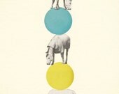 Horseplay - Animal art, horse art, mid century modern, nursery decor, kids room, blue and yellow, whimsical 8x10" Giclee Print