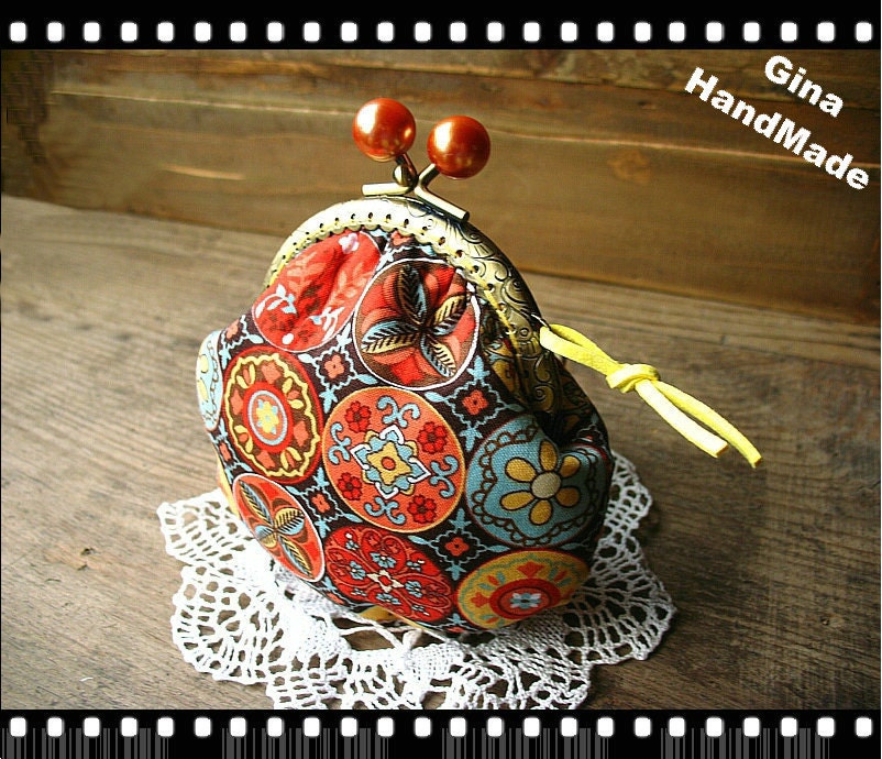 Orange season Metal frame purse/coin purse / Coin Wallet /Pouch / Kiss lock frame bag-GinaHandMade