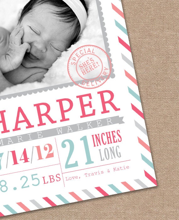 BABY Announcement BIRTH Announcement - Baby GIRL - Birth Card