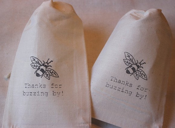 10 Vintage Bumble Bee Thanks for Buzzing by Organic Muslin Cotton Drawstring Favor Gift Bags 4x6 Il_570xn