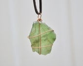 Seaglass  Necklace, Seaglass Jewelry, Green Seaglass Wire Wrapped with Copper Wire on Brown Leather Cord