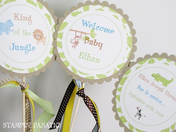 Safari Adventure Collection: Set of 2 centerpiece flags. Custom & made to order. Jungle Baby Shower. Safari Baby Shower. Il_570xn