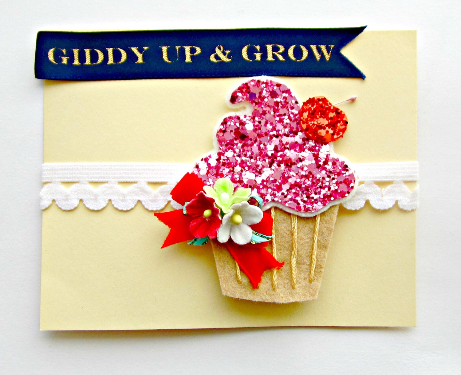 Cupcake Headband - Glitter Cupcake Headband, Cherry