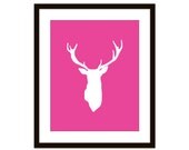 Deer Antlers - Stag - Bright Pink - Art Print Wall Art - Modern Home Decor - Woodland Creature- Under 20