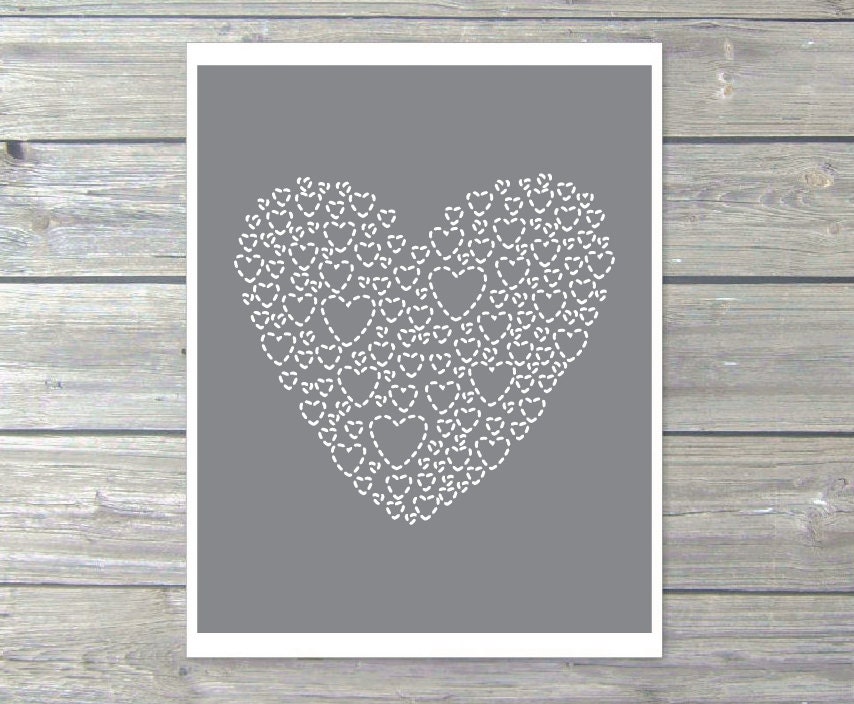 Love Heart Digital Art Print Nursery Unique Modern Home Neutral Slate Grey