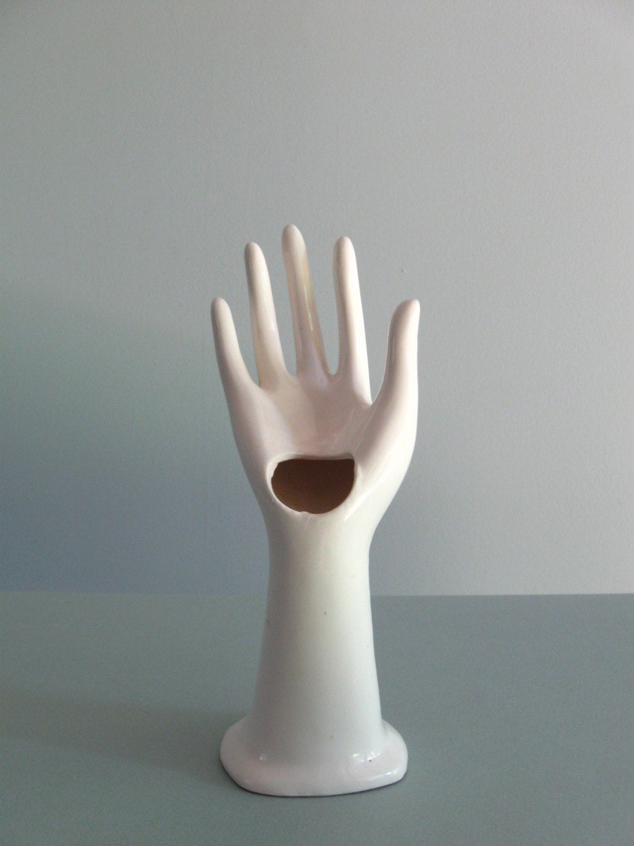 vintage white porcelain hand vase / ring holder ... made in Japan