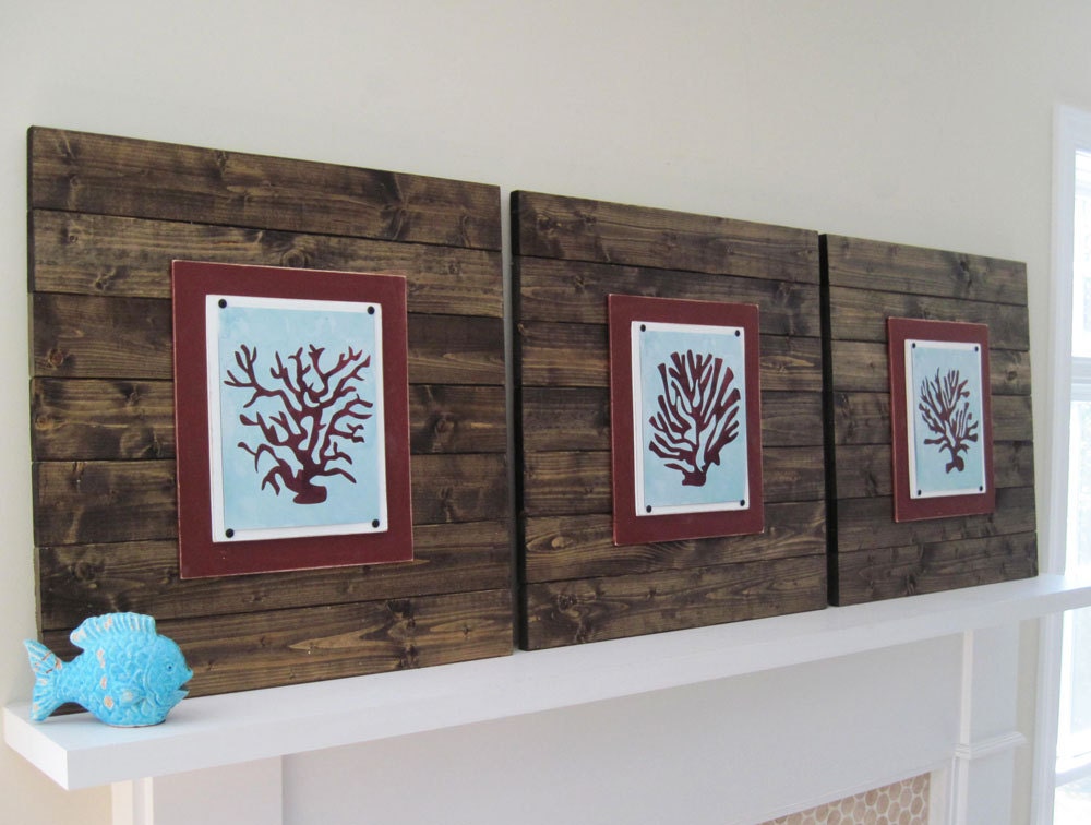 24X24 Super Big Dark Wood Plank Frames with Graphic Art Coral Sillhouettes for 8x10