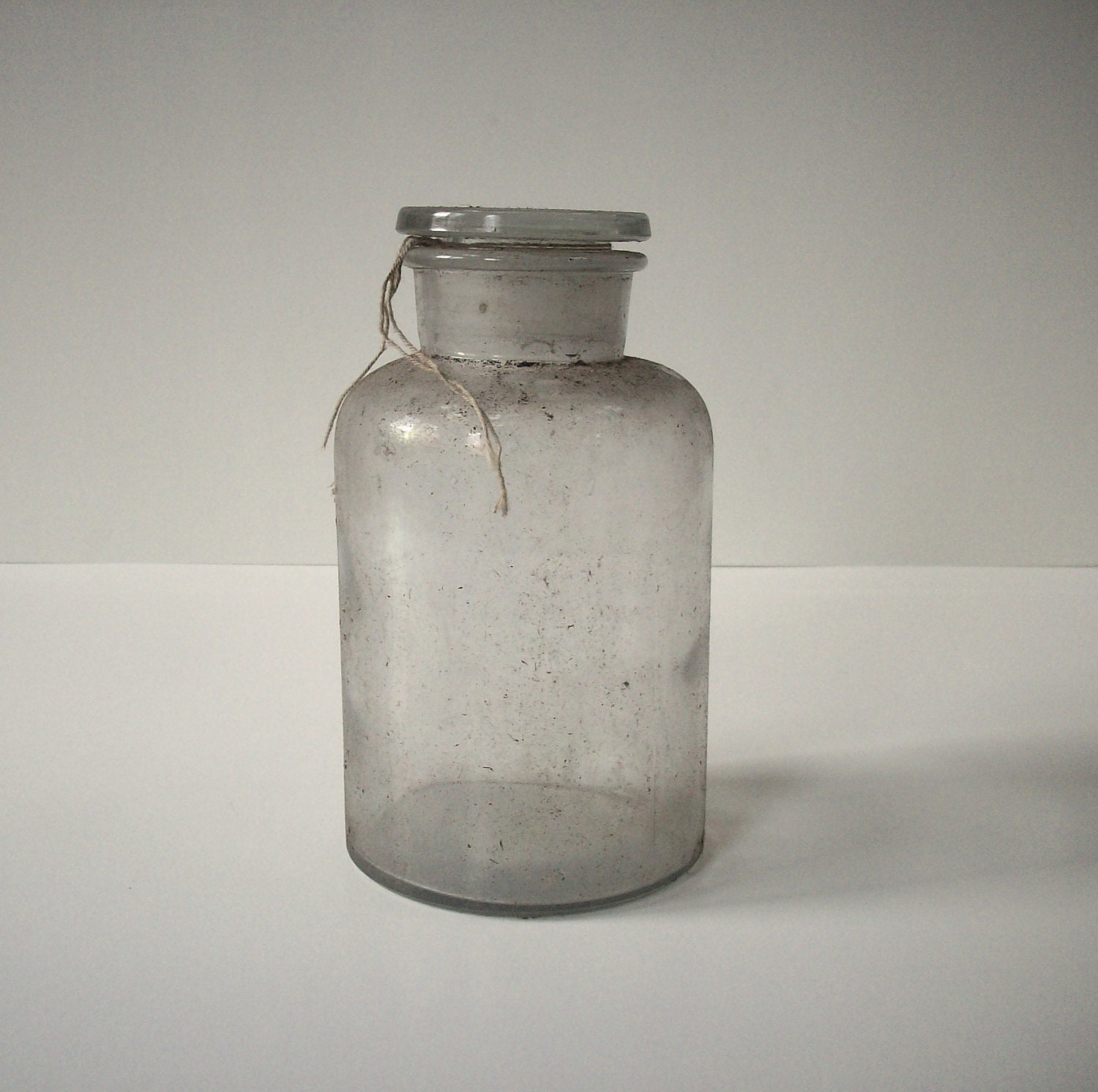 Vintage Glass Apothecary Bottle with Ground Glass Stopper and Cotton String