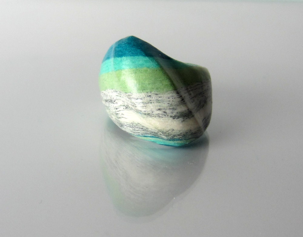 Statement Ring - made of Book Pages and colored papers - size 7