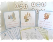 PETER RABBIT Party Package - NEW Pink color scheme - Invitations, Sticker Seals, Happy Birthday and Name Banners, Food Table Signs
