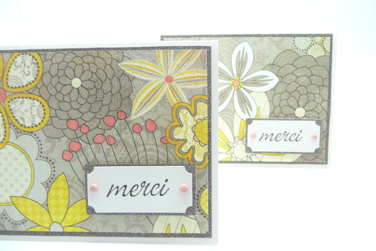 Thank You Card Set of 2, Handmade Paper Greeting Card, Classy Card Set, Merci Cards, French Thank You
