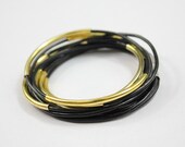 Black Leather Bangle Bracelet/Gold Tubes Wrap Bracelet/Silver Magnetic Clasp Bracelet Z533