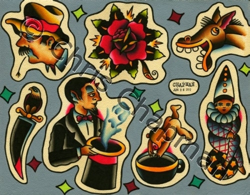 Magicians n Coffee n Pierrots Tattoo Flash