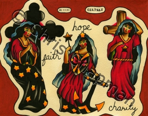 Faith n Charity n Hope Tattoo Flash