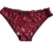 ETSY SALE, DELIA Burgundy Leavers Lace Bikini Knicker Panties