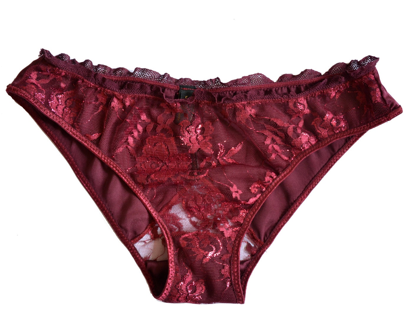 ETSY SALE, DELIA Burgundy Leavers Lace Bikini Knicker Panties