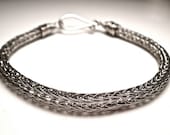 Double Viking Knit Woven Bracelet in Silver