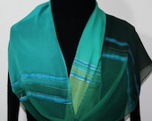 Hand Painted Silk Scarf Green Tranquility Scarf in Teal, Olive, Green. Extra Long 11x90. Silk Scarves Colorado. 100% silk. MADE TO ORDER.