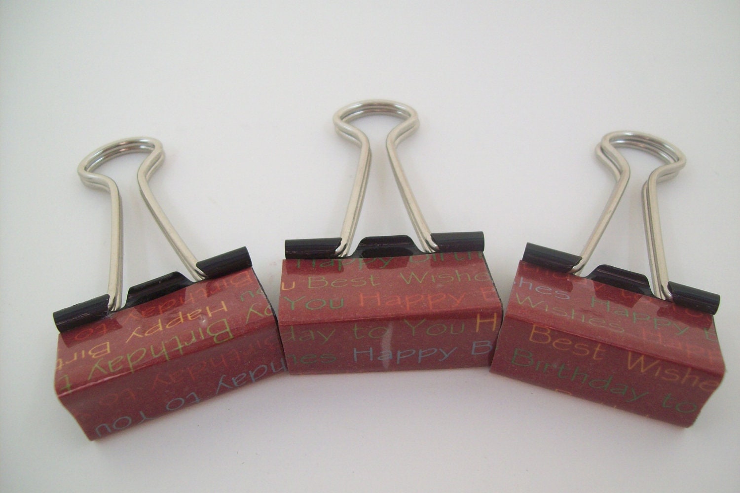 ORGANIZER BINDER CLIPS - Upcycled Happy Birthday Collection - Set of 3 Stylish Binder Clips