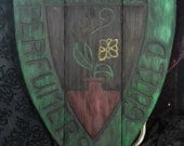 Custom carved wood  sign - Medieval crest shop sign - reclaimed western cedar