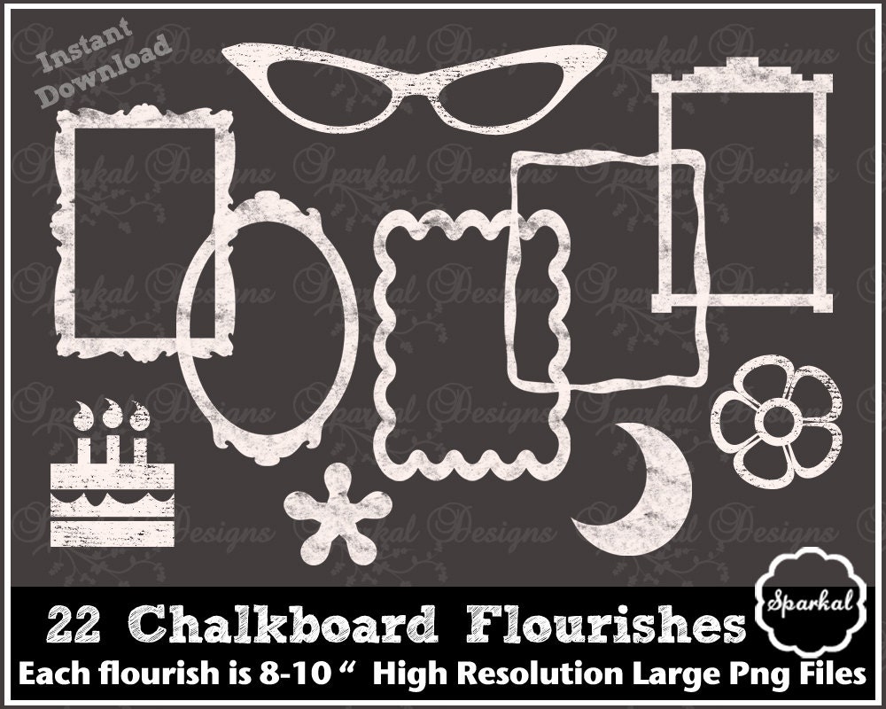 Chalkboard Retro Clipart Chalkboard Clip Art chalkboard frames Washi tape Rustic Chalkboard Flourishes Instant download Il_570xn